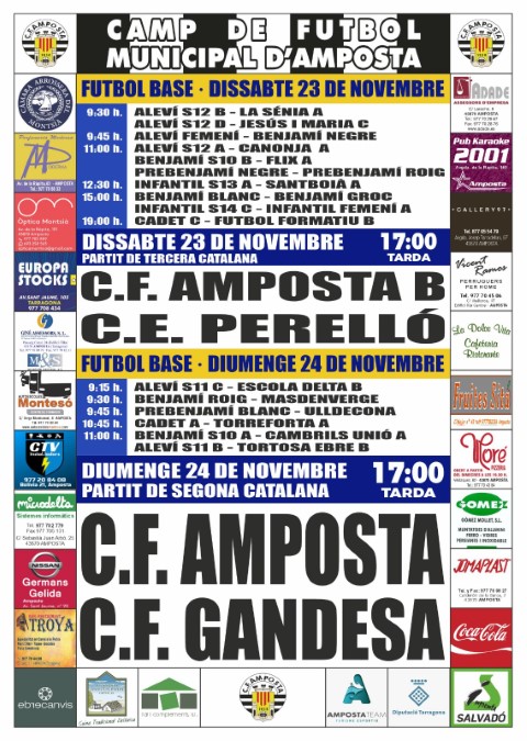 Jornada 10 SEGONA CATALANA GRUP 6. Diumenge 24 de novembre 17:00 hores: CF AMPOSTA - CF GANDESA